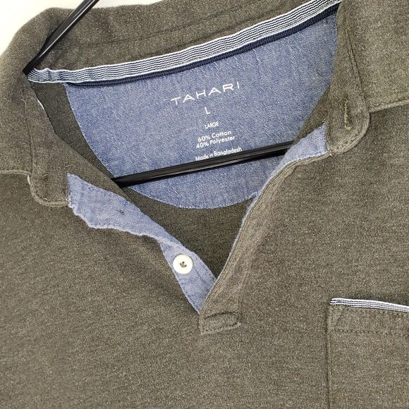 Tahari Short Sleeve Pocket Polo Shirt Mens Large Green 0372 - Picture 7 of 8